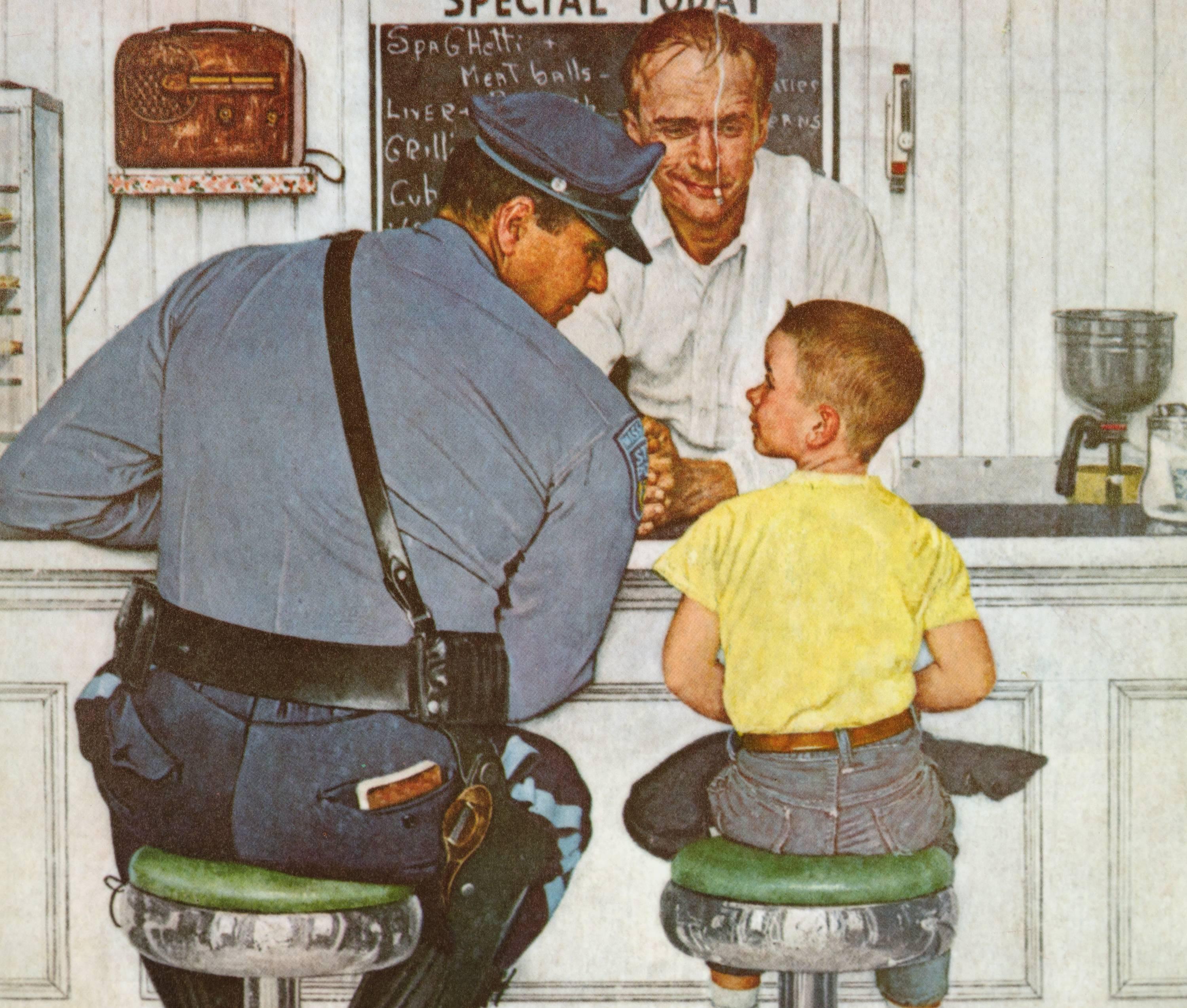 Litografía offset a todo color basada en la icónica ilustración original para el Saturday Evening Post del emblemático artista estadounidense Norman Rockwell. El fugitivo fue creado originalmente para la portada del Saturday Evening Post del 20 de