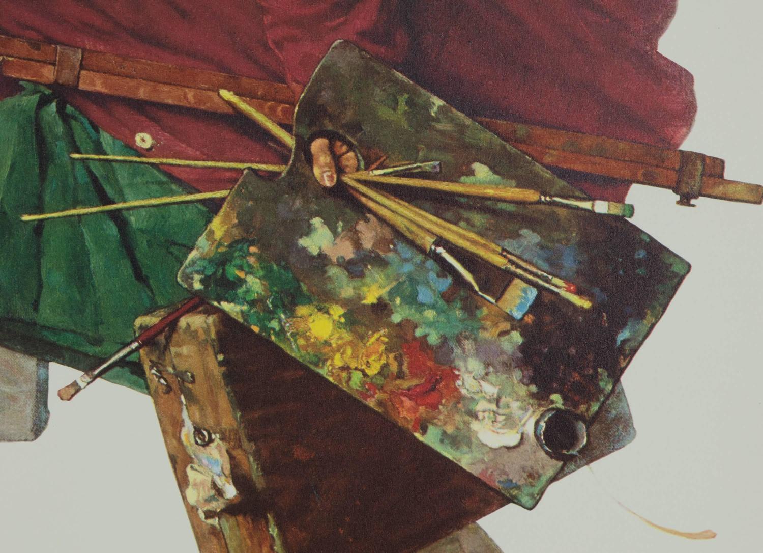 Norman Rockwell Wet Paint /Girl Running with Wet Canvas For Sale at