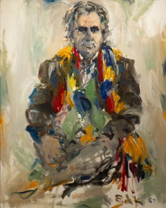 Kaldis with Scarves - Abstract Expressionist Oil on Canvas Portrait Painting