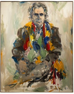 Kaldis with Scarves - Abstract Expressionist Oil on Canvas Portrait Painting