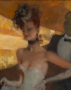 La Loge (The Lodge) - Signed Oil on Canvas Portrait Painting