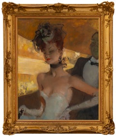 La Loge (The Lodge) - Signed Oil on Canvas Portrait Painting
