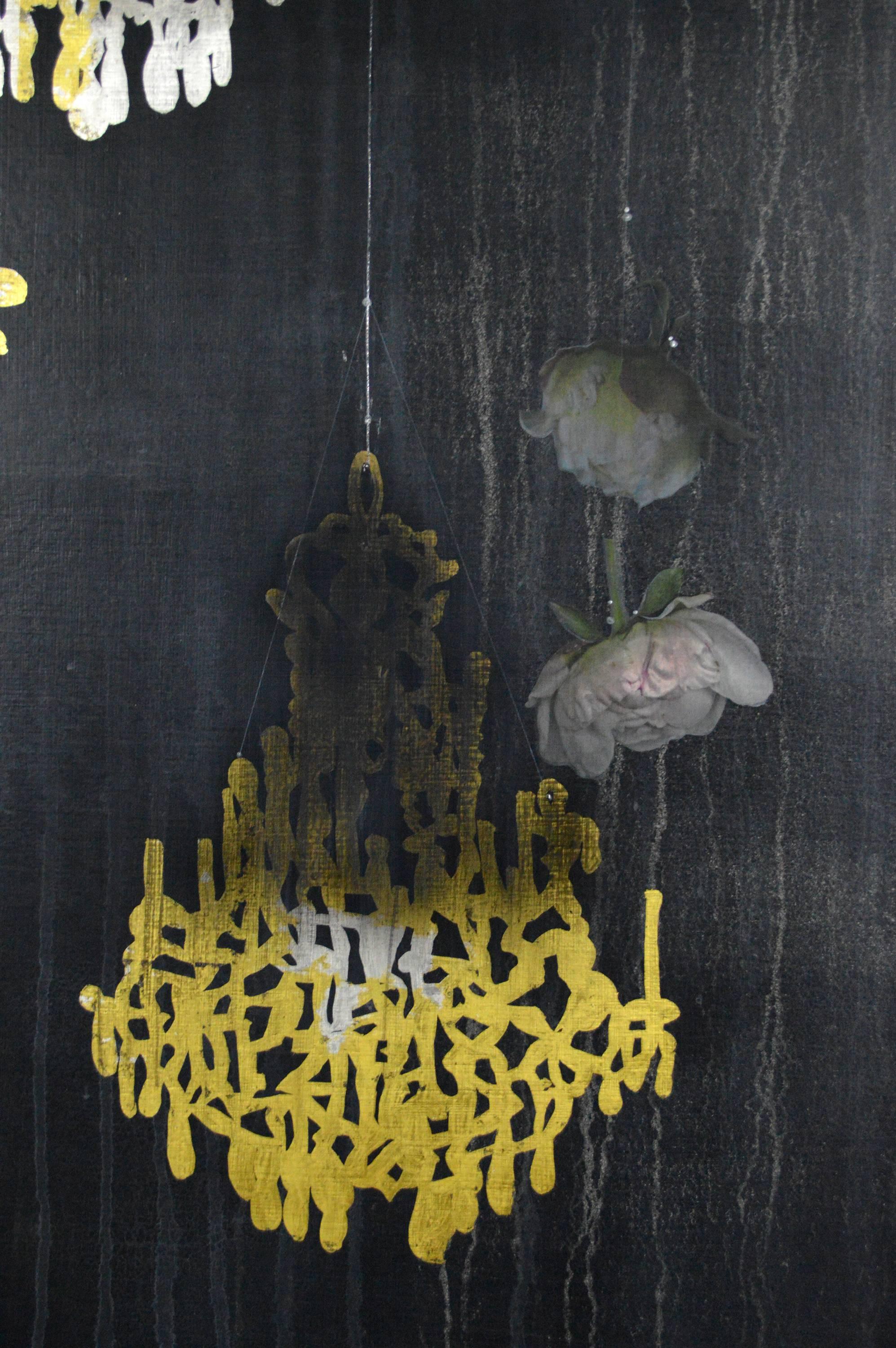 Pistachio, Peony and Chandelier #101 - Painting by Kaoru Mansour