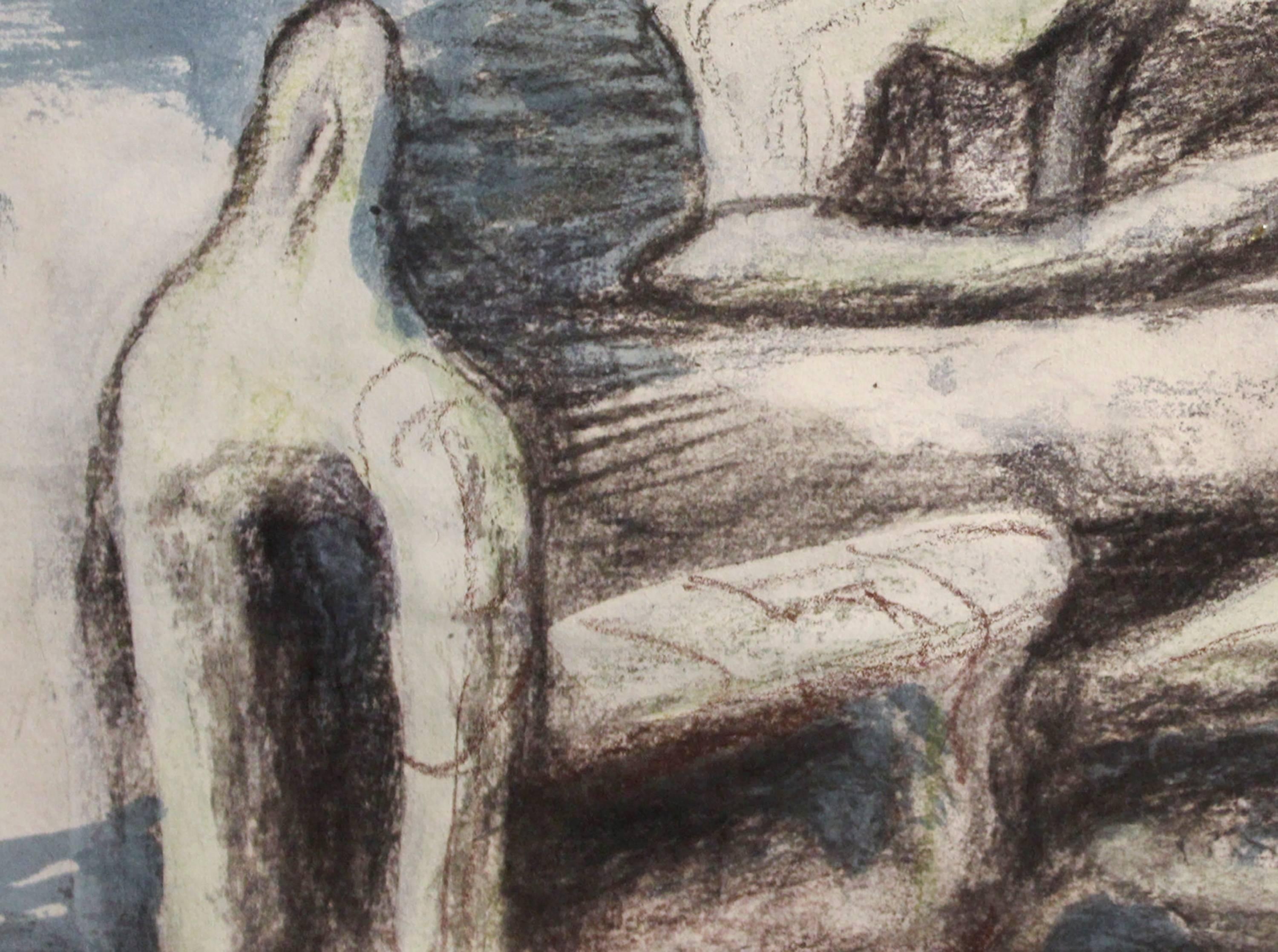 Liegestühle und -figuren (Grau), Figurative Art, von Henry Moore