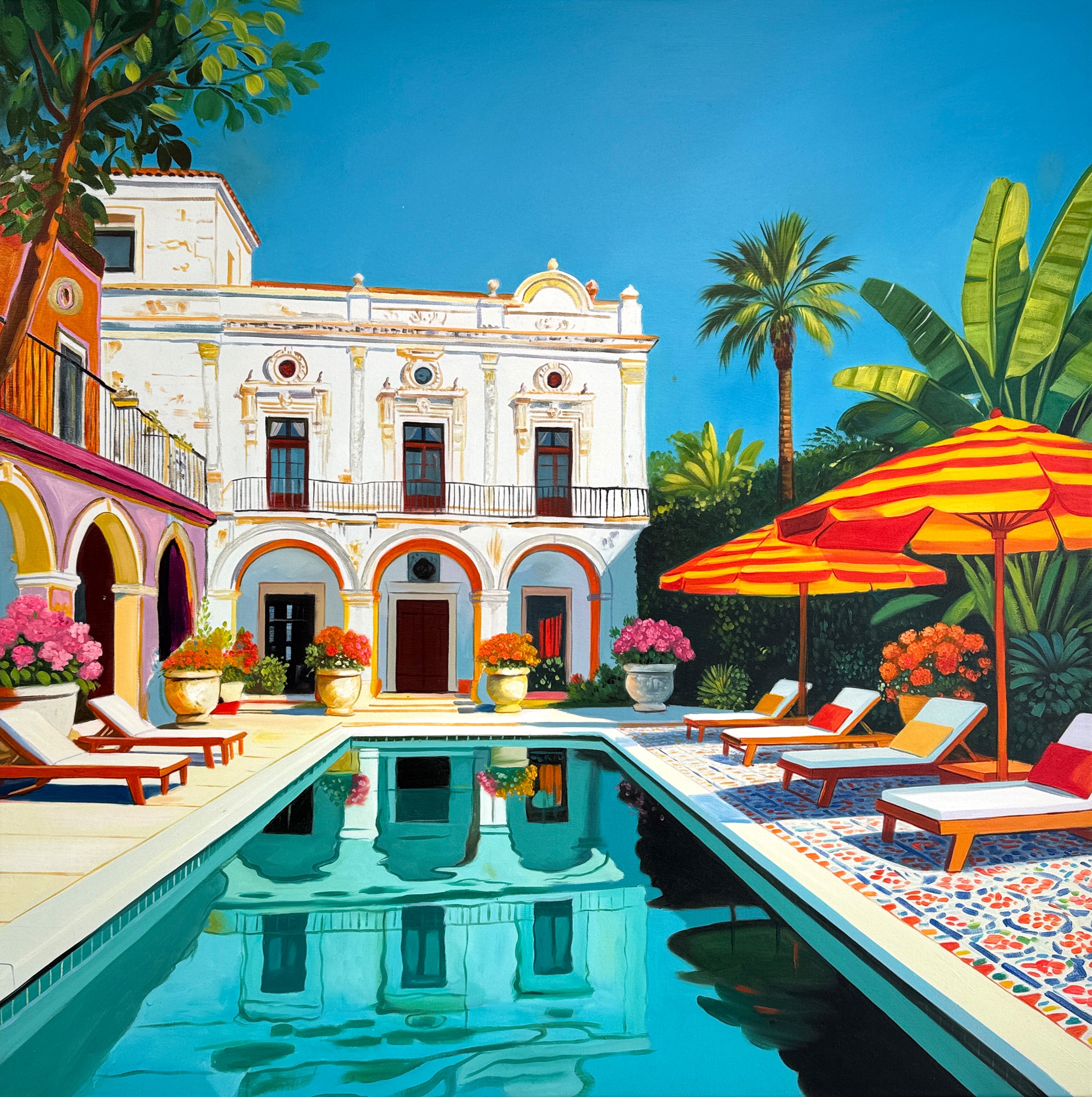 Lilly Muth's architectural paintings transport viewers on a visual journey to a different world, where imagination knows no bounds and the boundaries between reality and fantasy blur into a mesmerizing tapestry of color, form, and emotion.
The