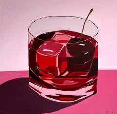 La cerise sur le gâteau - Peinture contemporaine représentant une nature morte estivale avec des cocktails