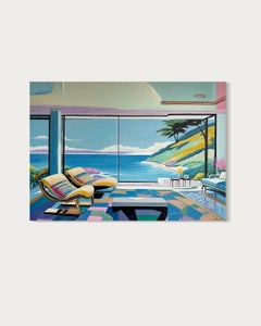 "L'acqua racchiude il cielo": dipinto a olio con tema costiero, 100x140 cm