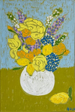 «Cítricos en flor», de Hela: bodegón contemporáneo de flores pintado al pastel al óleo