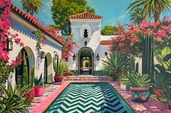 Quiet courtyard full of love: Oil Painting of Contemporary Pool Architecture