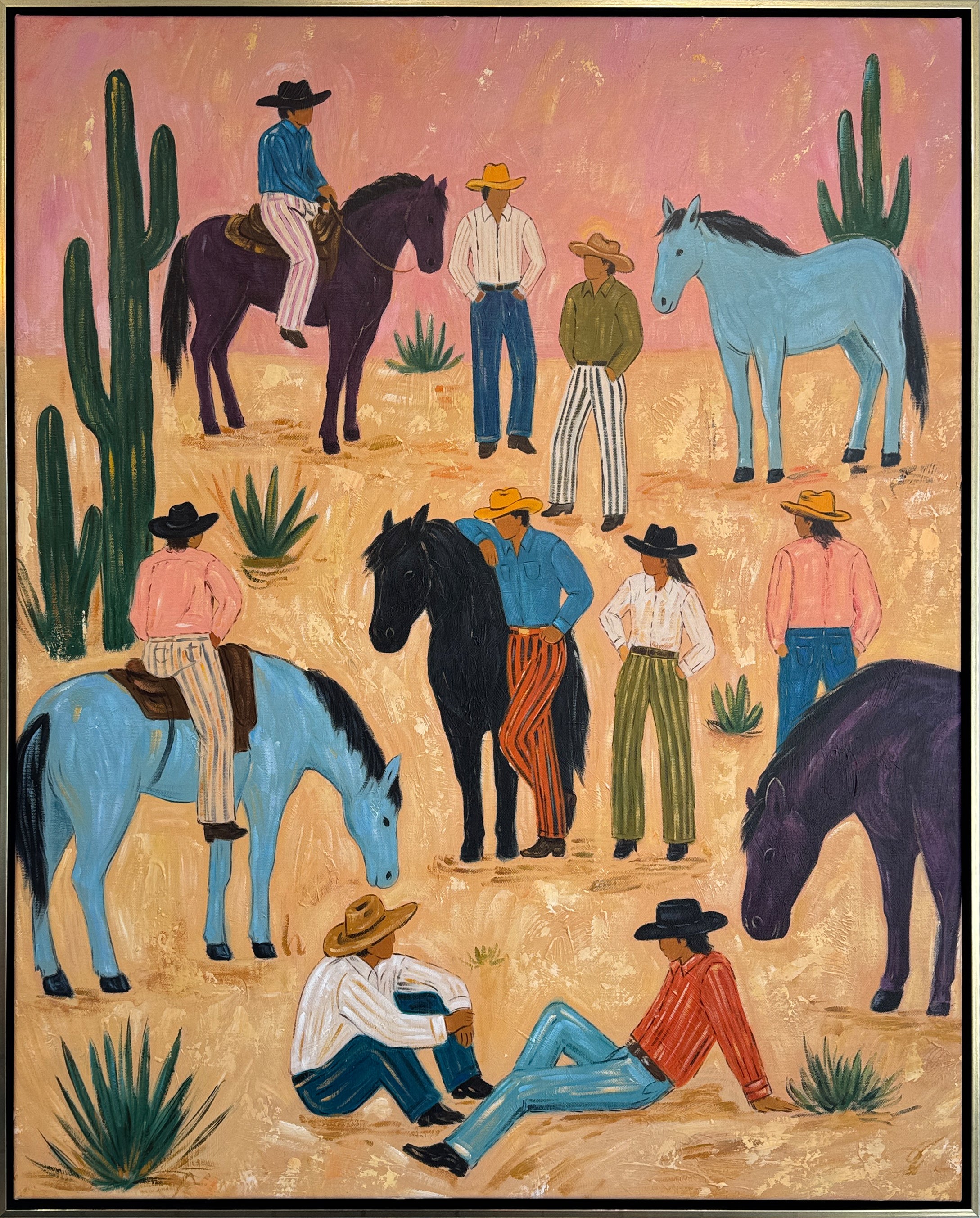 Between the dust and the sky, Minimalist Landscape cowboy painting , 100x80 cm