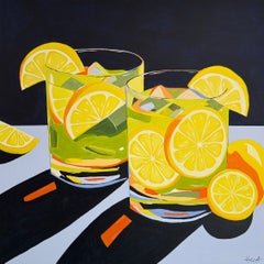 Lemons, Light, and Laughter - Contemporary cocktail summer still life painting