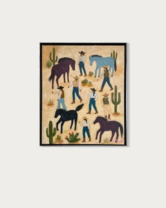 Yehaaw e relax: dipinto a olio che raffigura un paesaggio cowboy contemporaneo