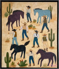 Yehaaw and chill: Contemporary Cowboy Landscape Oil Painting
