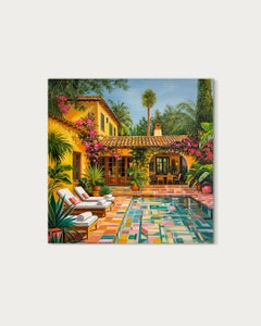 Where Summer Lingers Oil Painting, Contemporary Pool Architecture, 80x80 cm