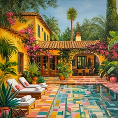Where Summer Lingers Oil Painting, Contemporary Pool Architecture, 80x80 cm
