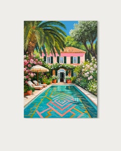 Beneath the same sun Oil Painting, Contemporary Pool Architecture, 80x80 cm