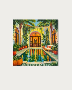 The sweetest kind of heat Oil Painting, Contemporary Pool Architecture, 80x80 cm