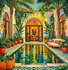The sweetest kind of heat Oil Painting, Contemporary Pool Architecture, 80x80 cm