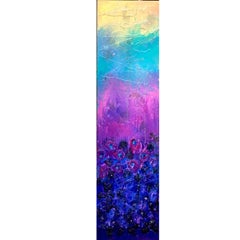 Flower Garden - Abstract floral painting with texture on Wood