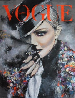Madonna Portrait - Vogue Fashion inspired figurative painting in black, red