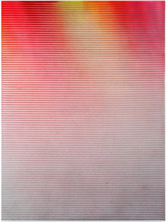 Display No 30 - Striped, geometric white and pink abstract painting