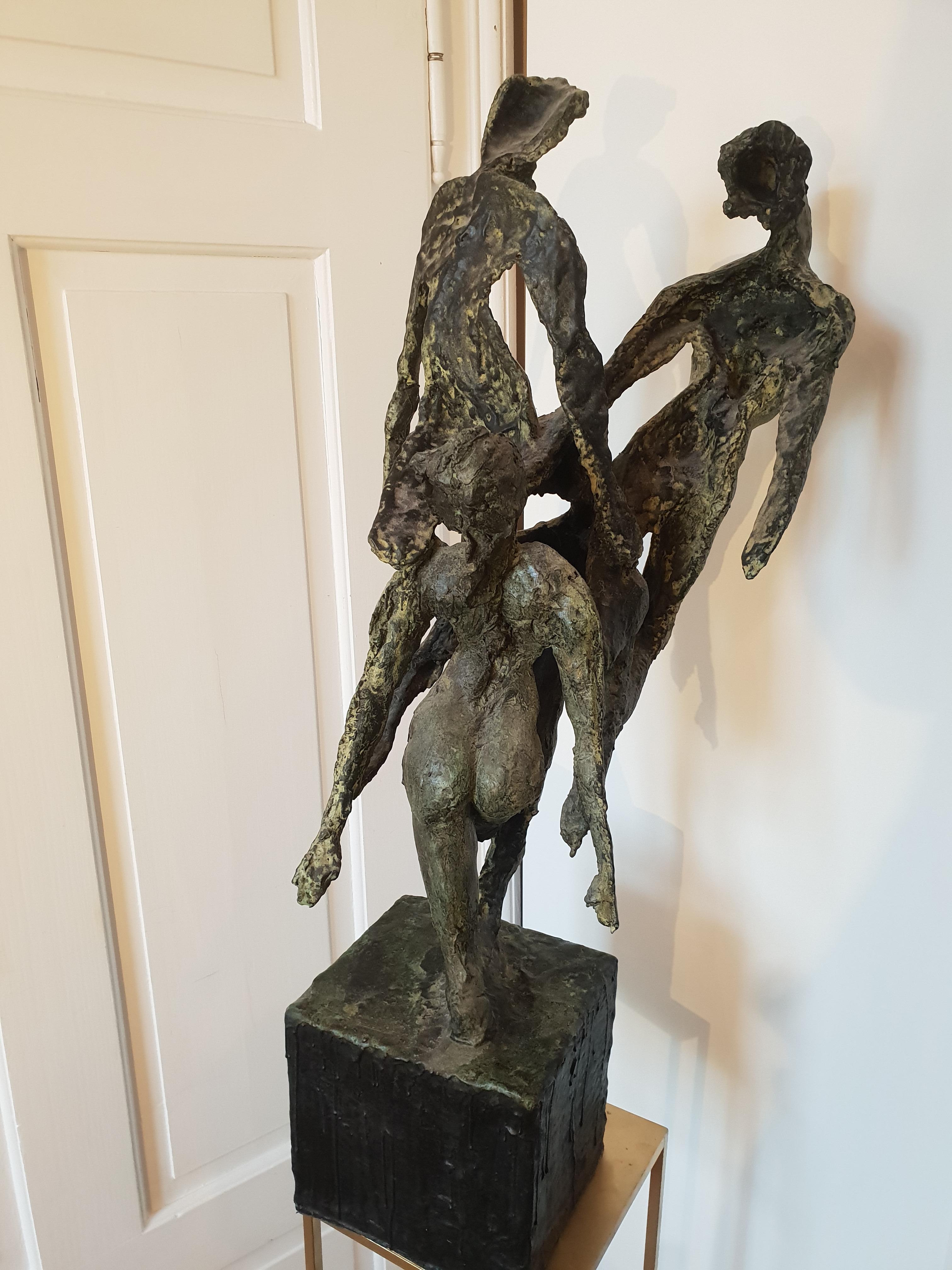 Nymphs by Emmanuel Okoro sculpture of nude female nymphs, black / green patina 8