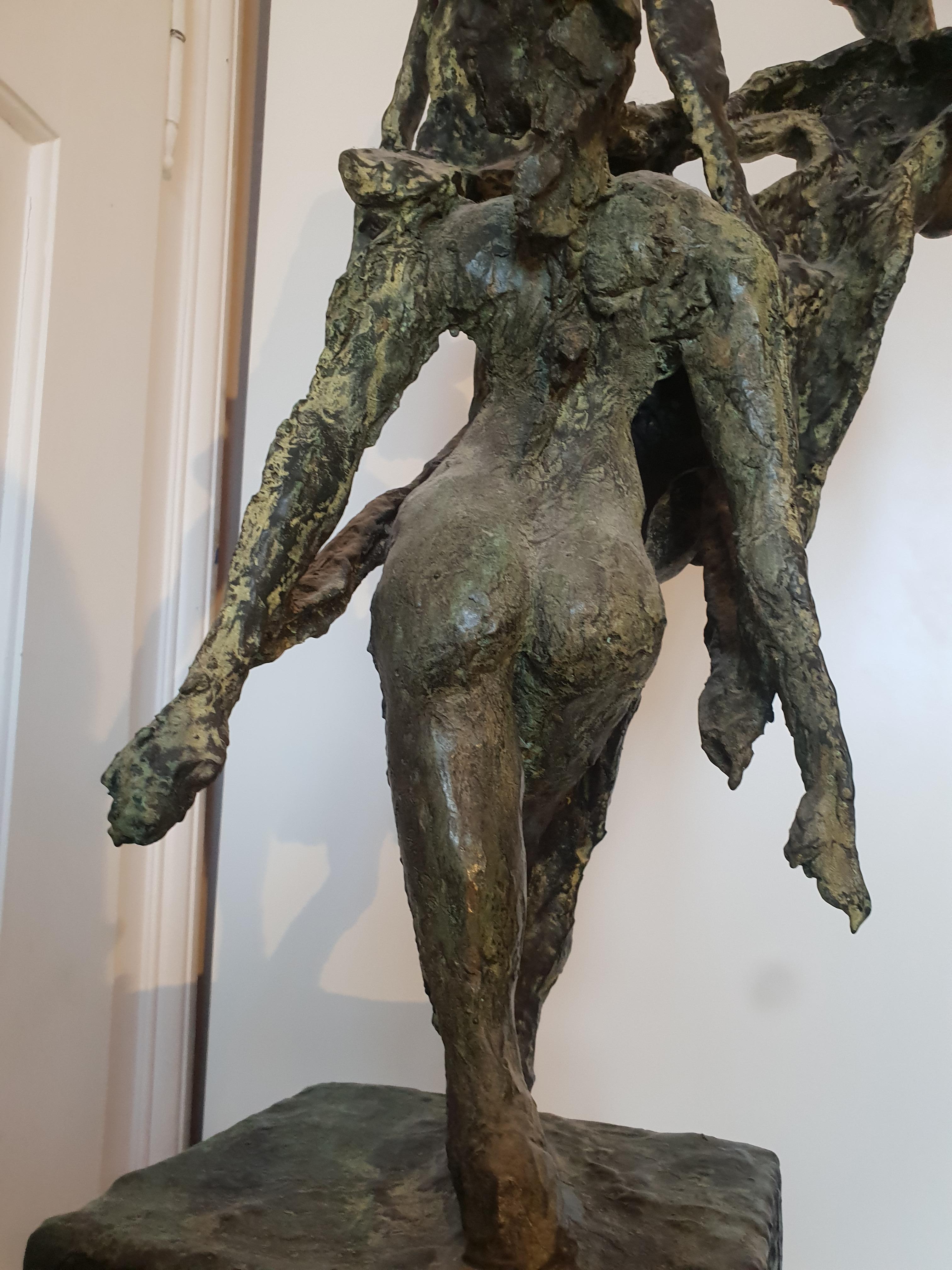 Nymphs by Emmanuel Okoro sculpture of nude female nymphs, black / green patina 10