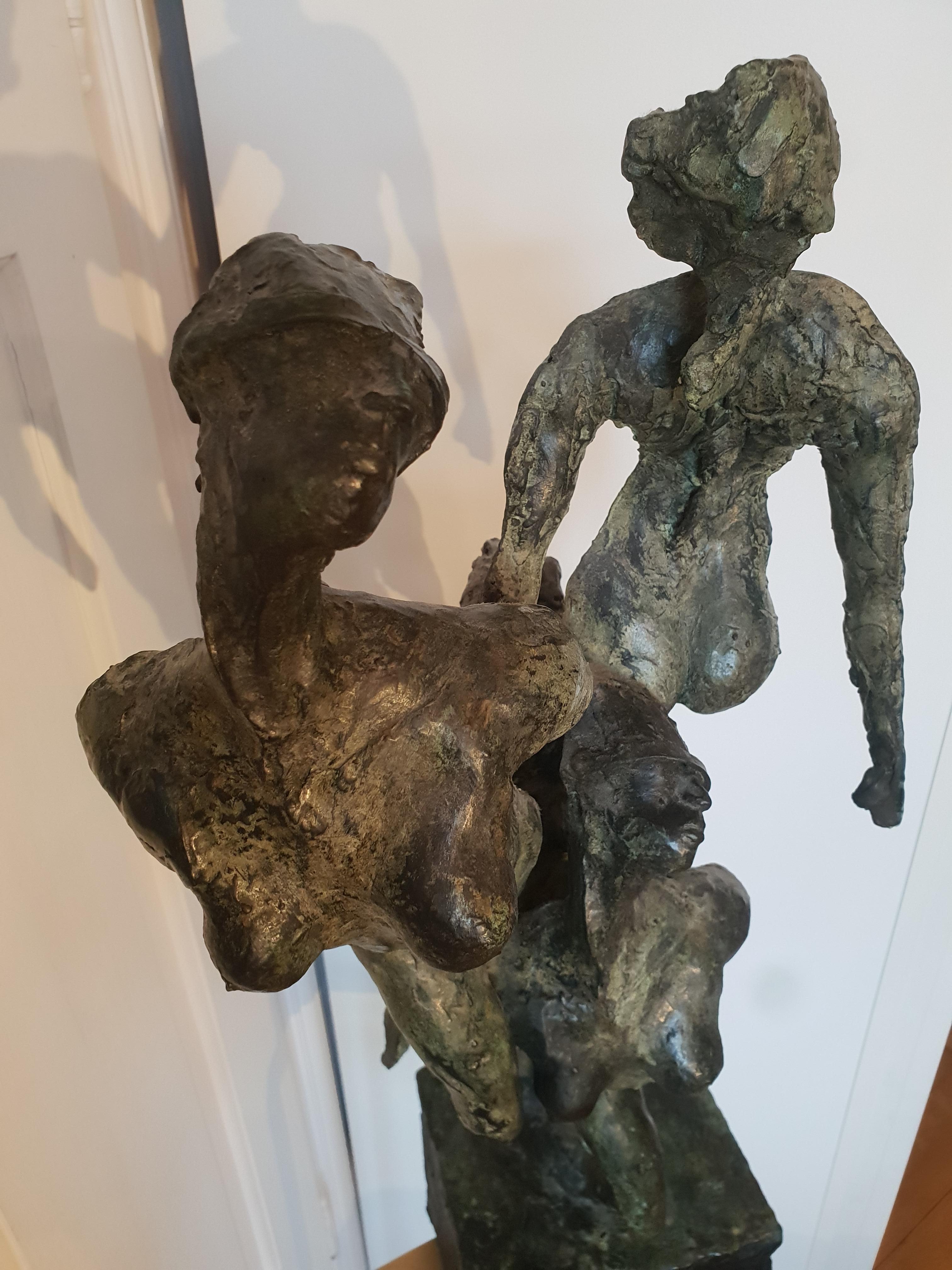Nymphs by Emmanuel Okoro sculpture of nude female nymphs, black / green patina 11