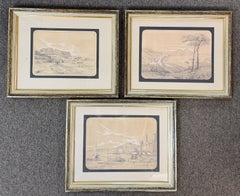 George Loring Brown, Set of Pencil Drawings of 3 Naples, Italy Coastal Scenes