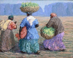 Harry Leslie Hoffman Impressionist Oil Painting of Three Women, To Market