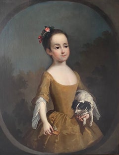 Portrait anglais du 18ème siècle de Katherine Miller et de son épagneul