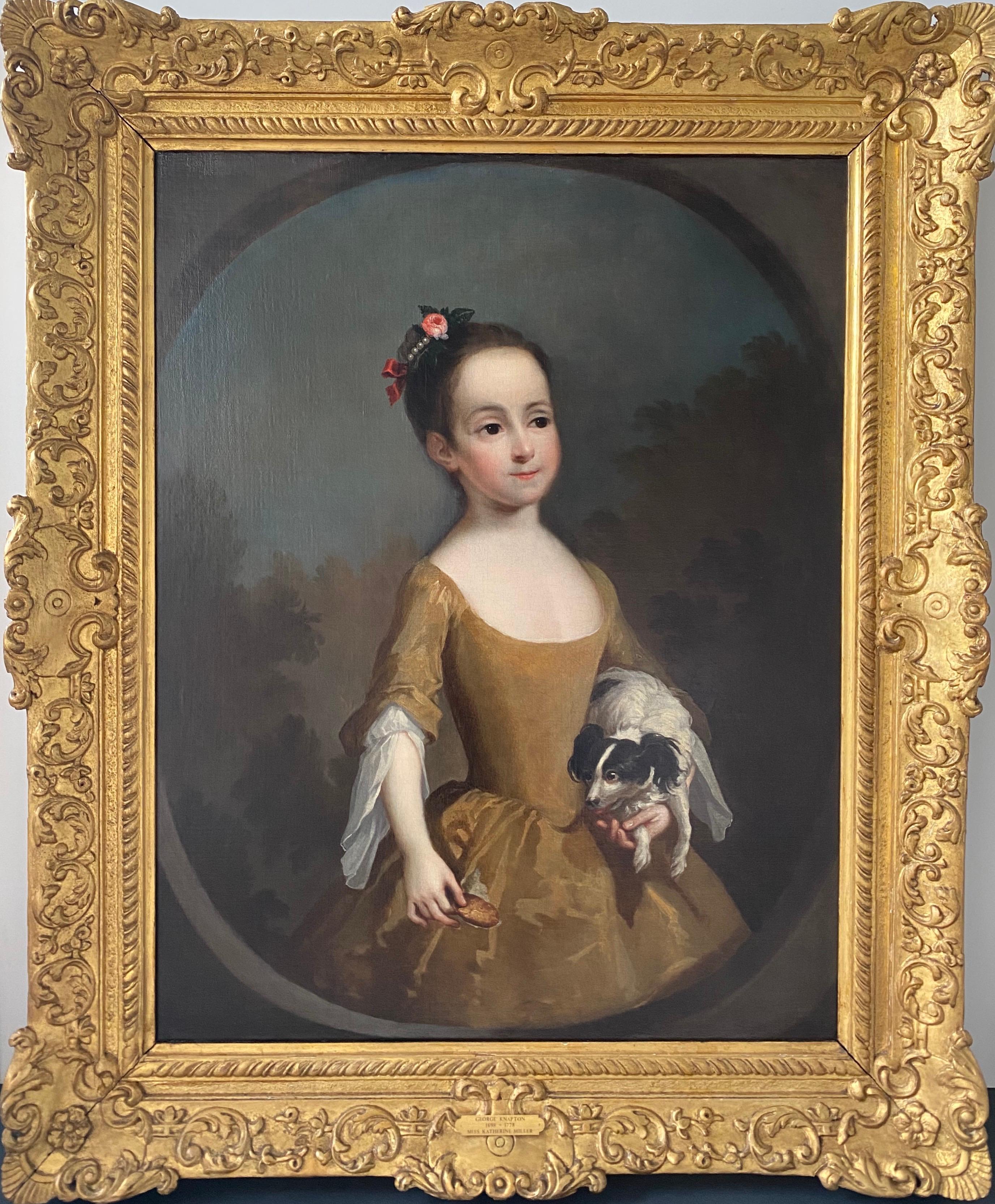 English 18th century Portrait of Katherine Miller and her Spaniel - Painting by (Circle of) George Knapton