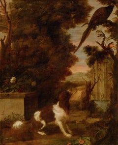 Spaniel and Birds in a Park Landscape, Dutch, 17th century