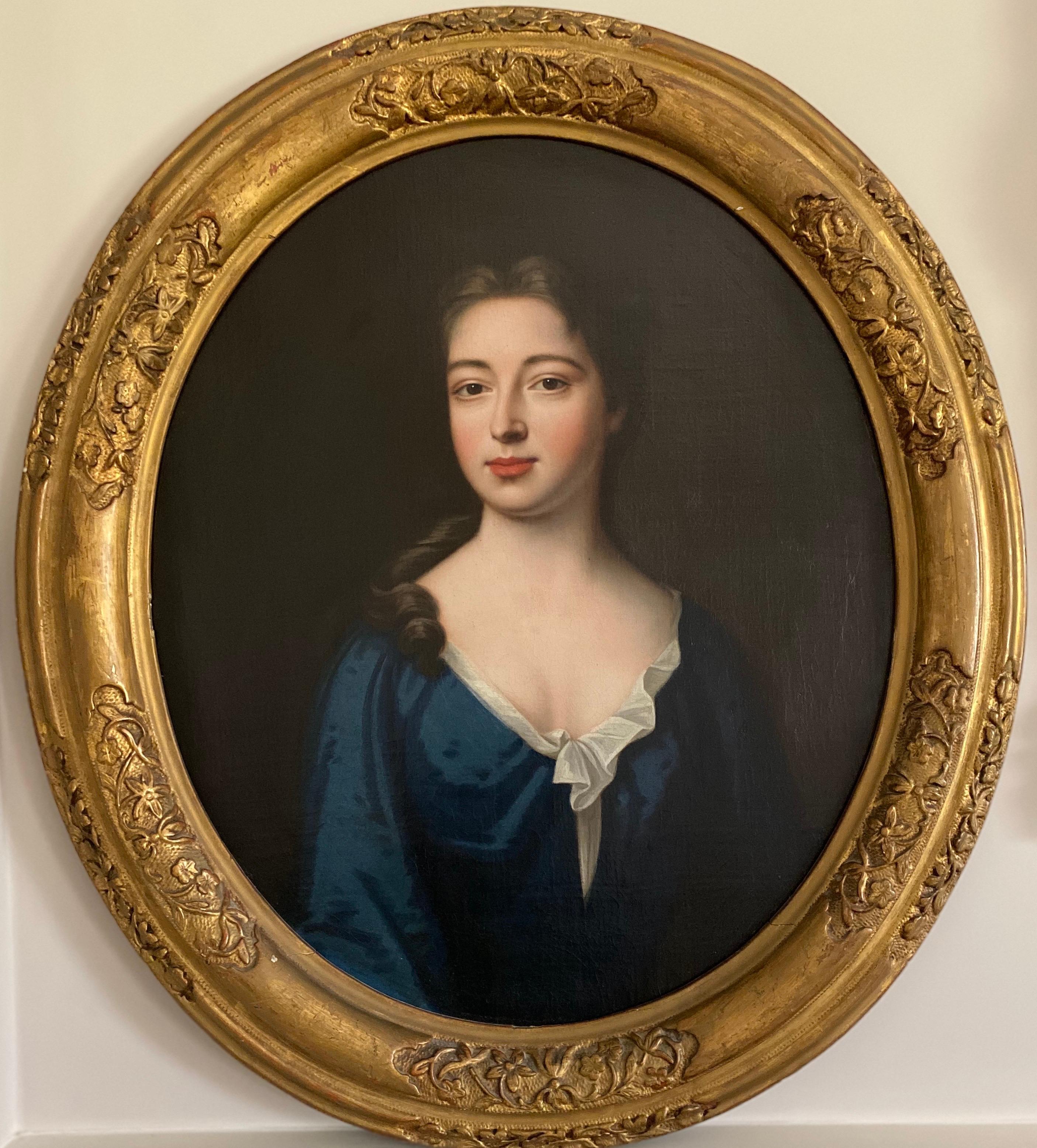 John Verelst Portrait Painting - Early 18th century portrait of a Lady in a blue gown, dated 1710.