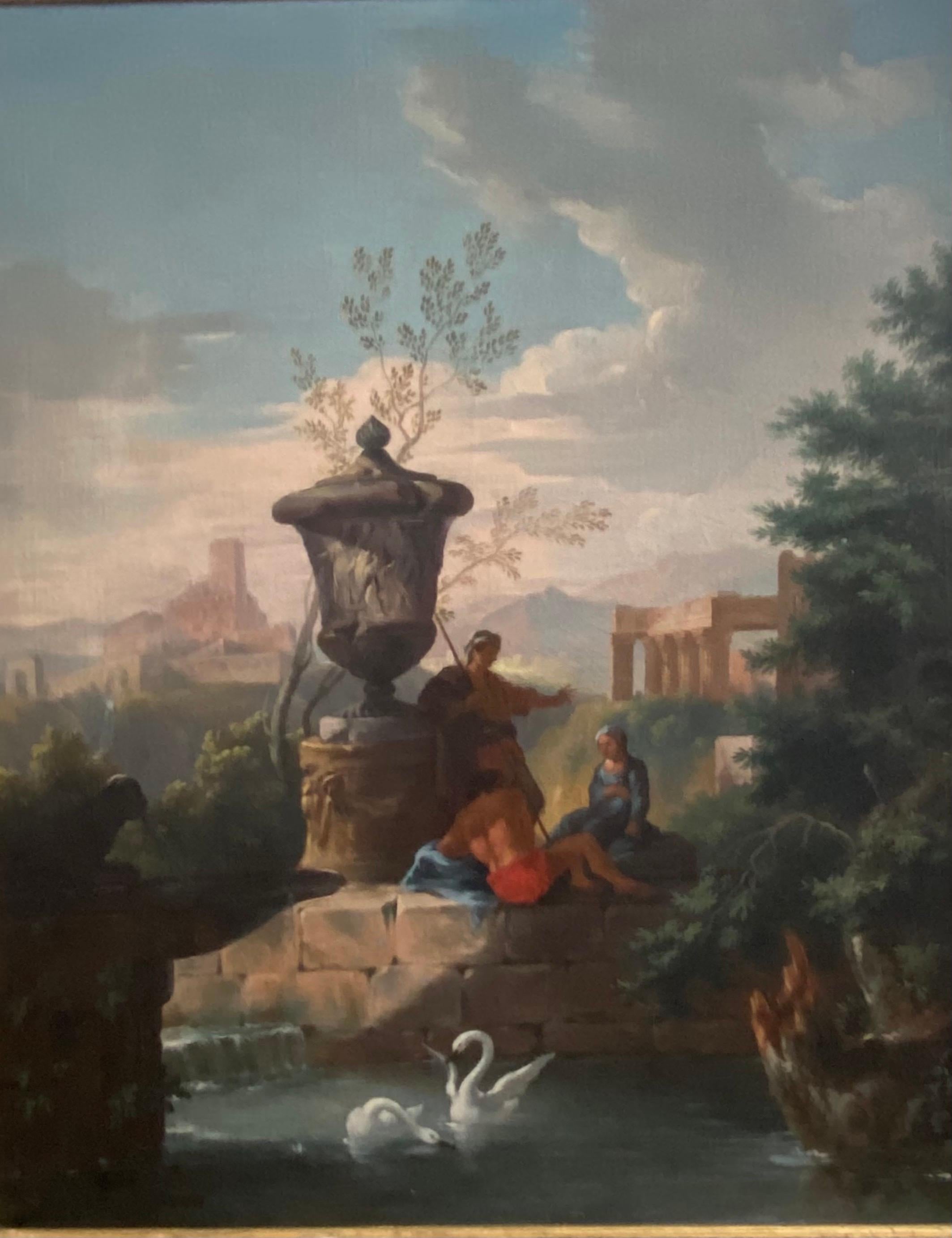 Pair of 19th century Italian capriccio landscape paintings, Follower of Panini 6