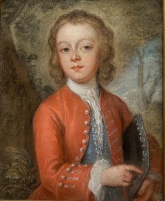 18th century pastel portrait of a young boy in a wooded landscape