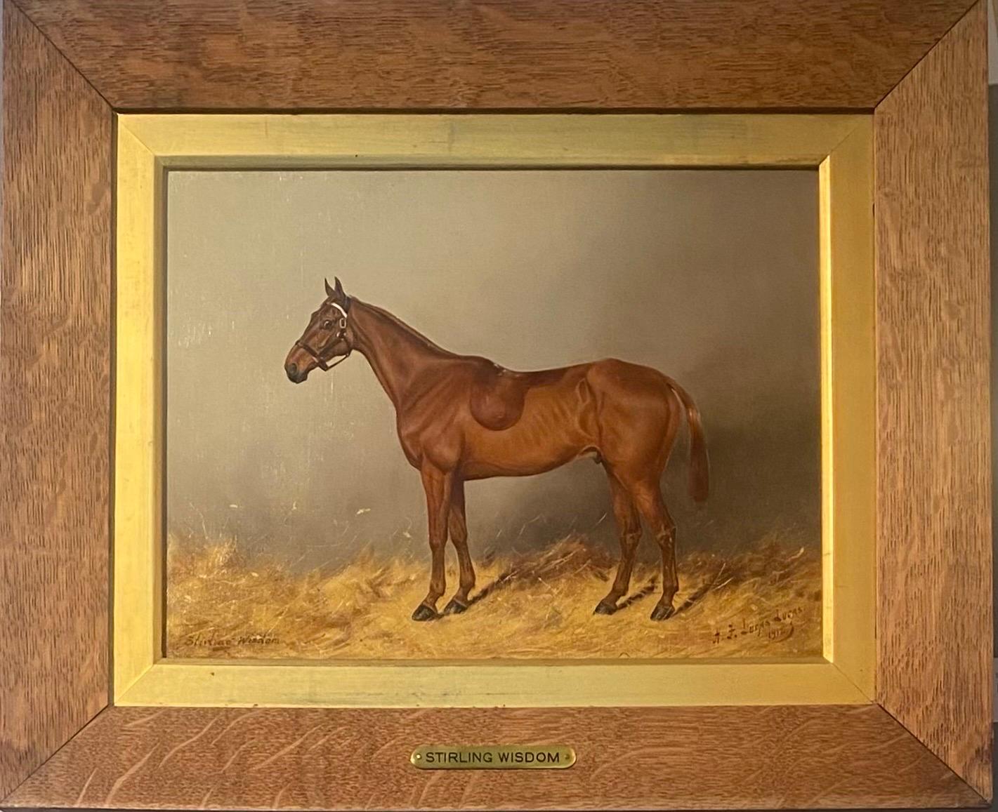 Priced for the pair. A pair of paintings of horses in a stable, named 'Swiss Boy' and 'Stirling Wisdom'. Both signed and dated 1912 (lower right) and inscribed with the horse's name (lower left). The reverse of 'Stirling Wisdom' inscribed, 'Painted