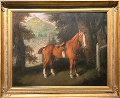 Antique A large English 18th century painting of a Chestnut horse 