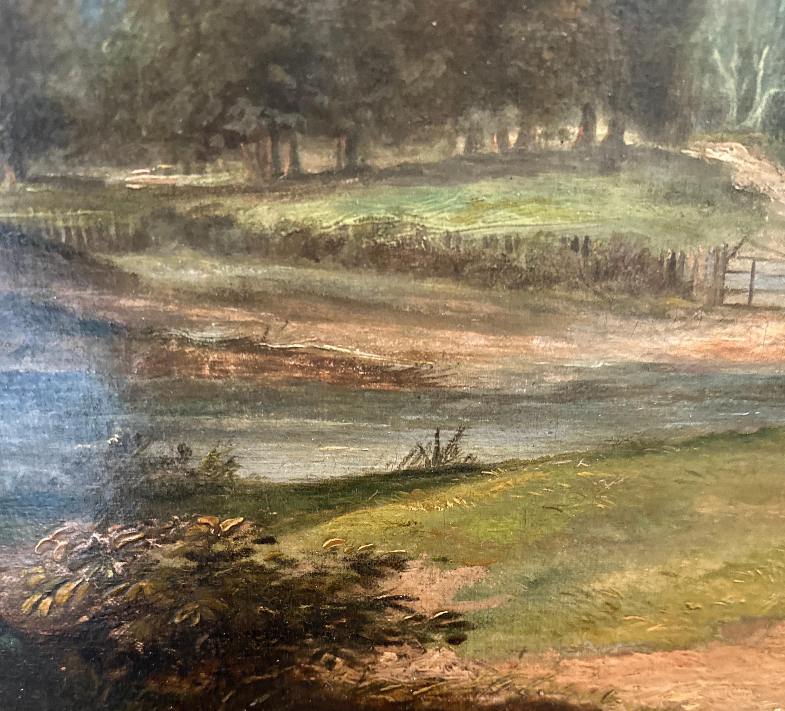 Englisches Gemälde eines Jägers aus Kastanienholz in einer Landschaft aus dem frühen 19. Jahrhundert im Angebot 1