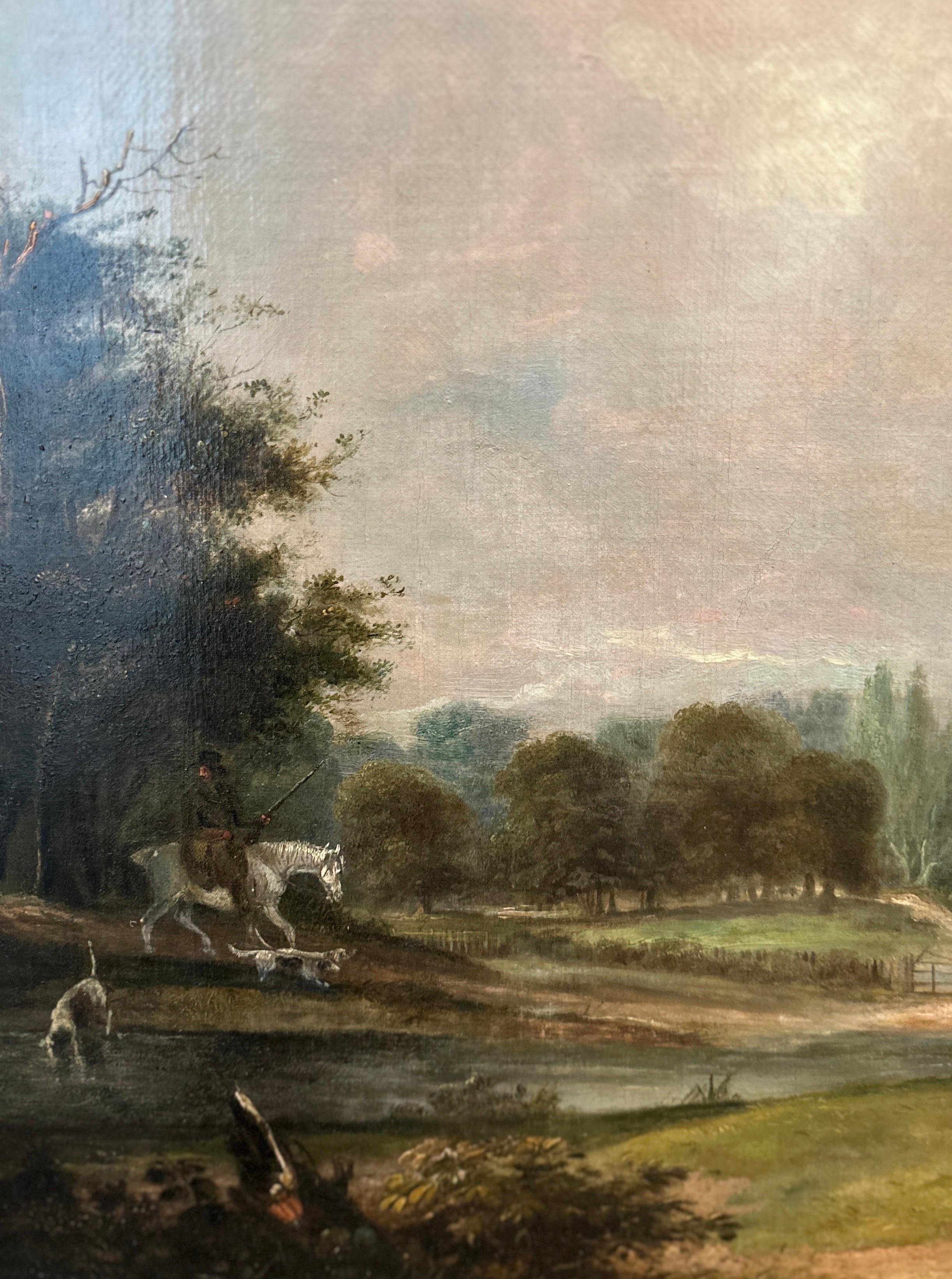Englisches Gemälde eines Jägers aus Kastanienholz in einer Landschaft aus dem frühen 19. Jahrhundert im Angebot 2