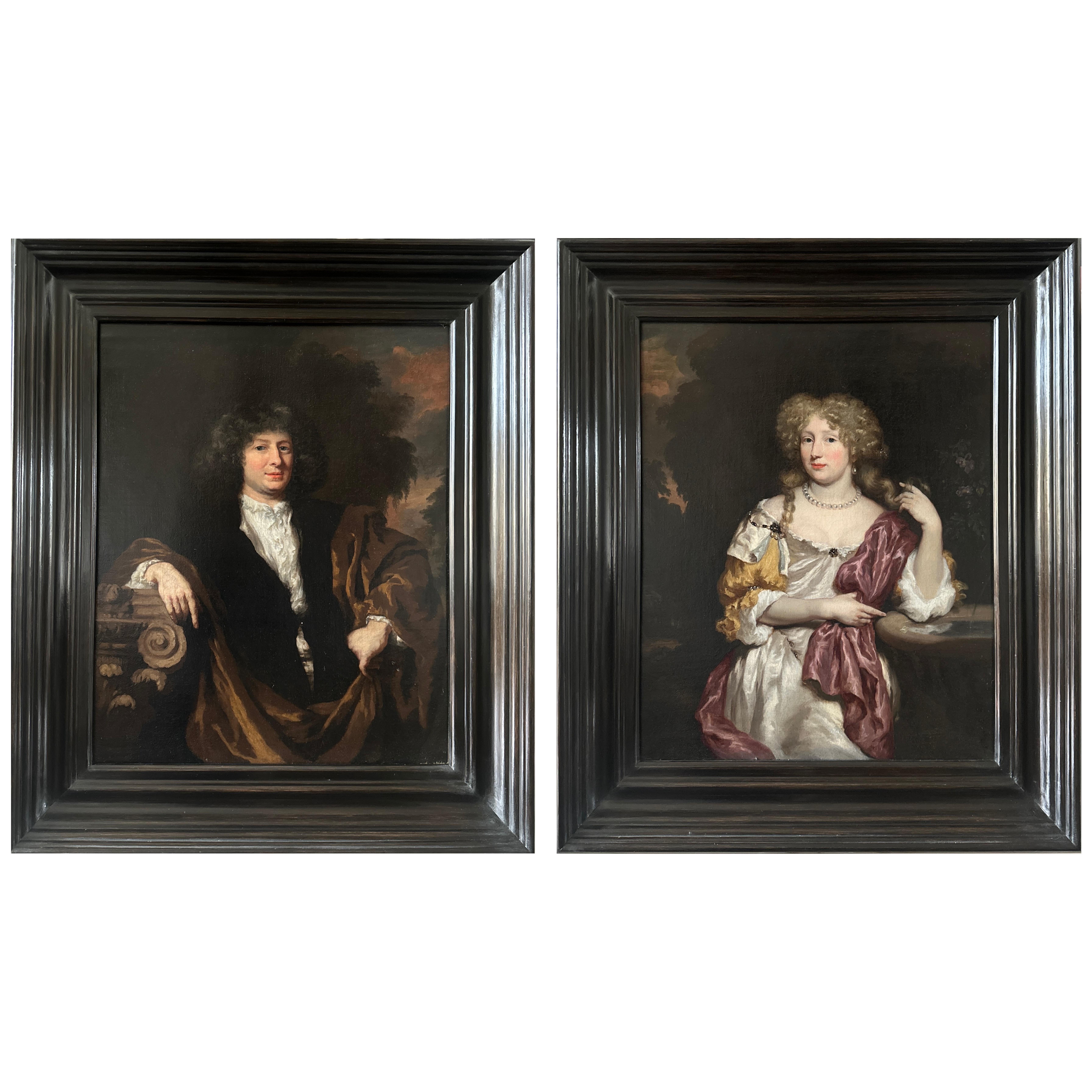 Nicolaes Maes Portrait Painting - A pair of Dutch 17th century old master portraits of a husband and wife