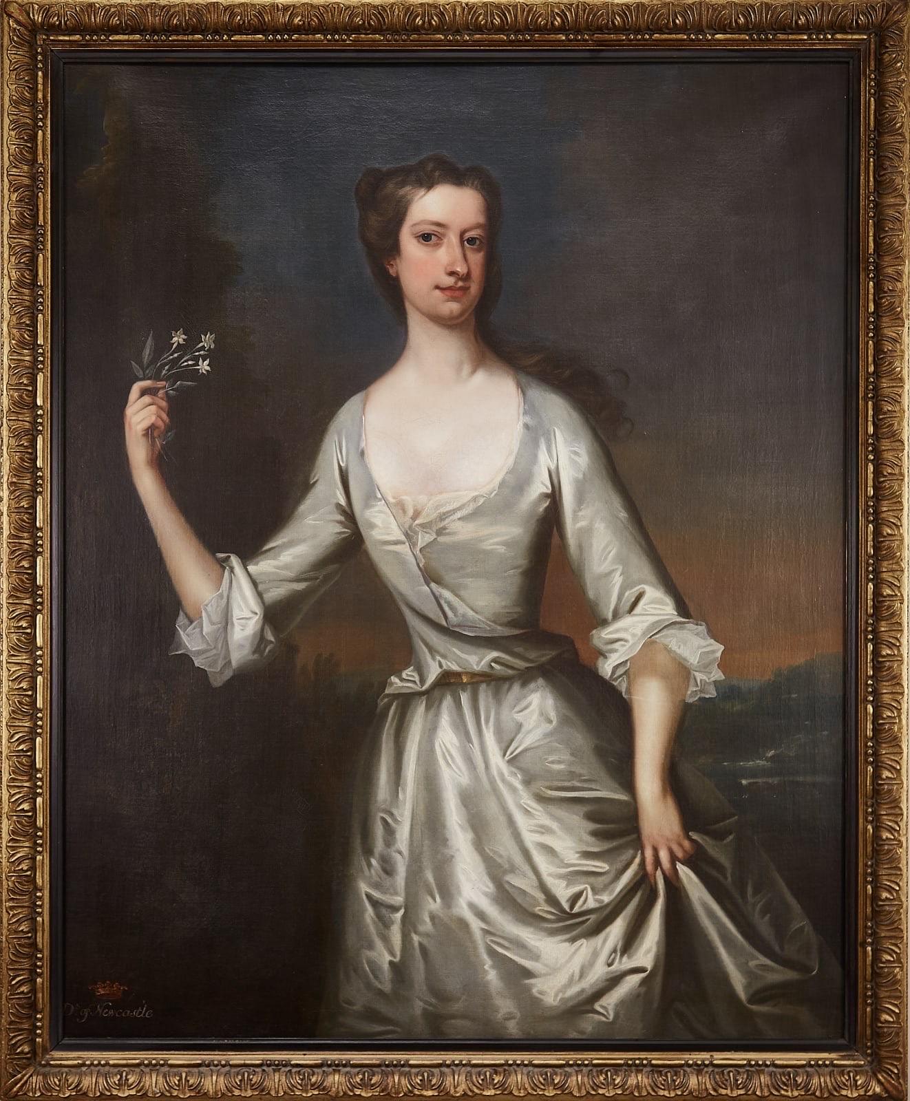 Charles Jervas Portrait Painting – Englisches Porträt von Henrietta Pelham-Holles, Herzogin von Newcastle, aus dem 18. Jahrhundert. 