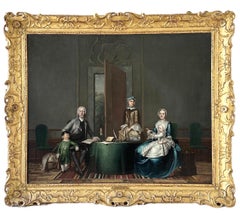Antique 18th century Dutch portrait of a family group in an interior