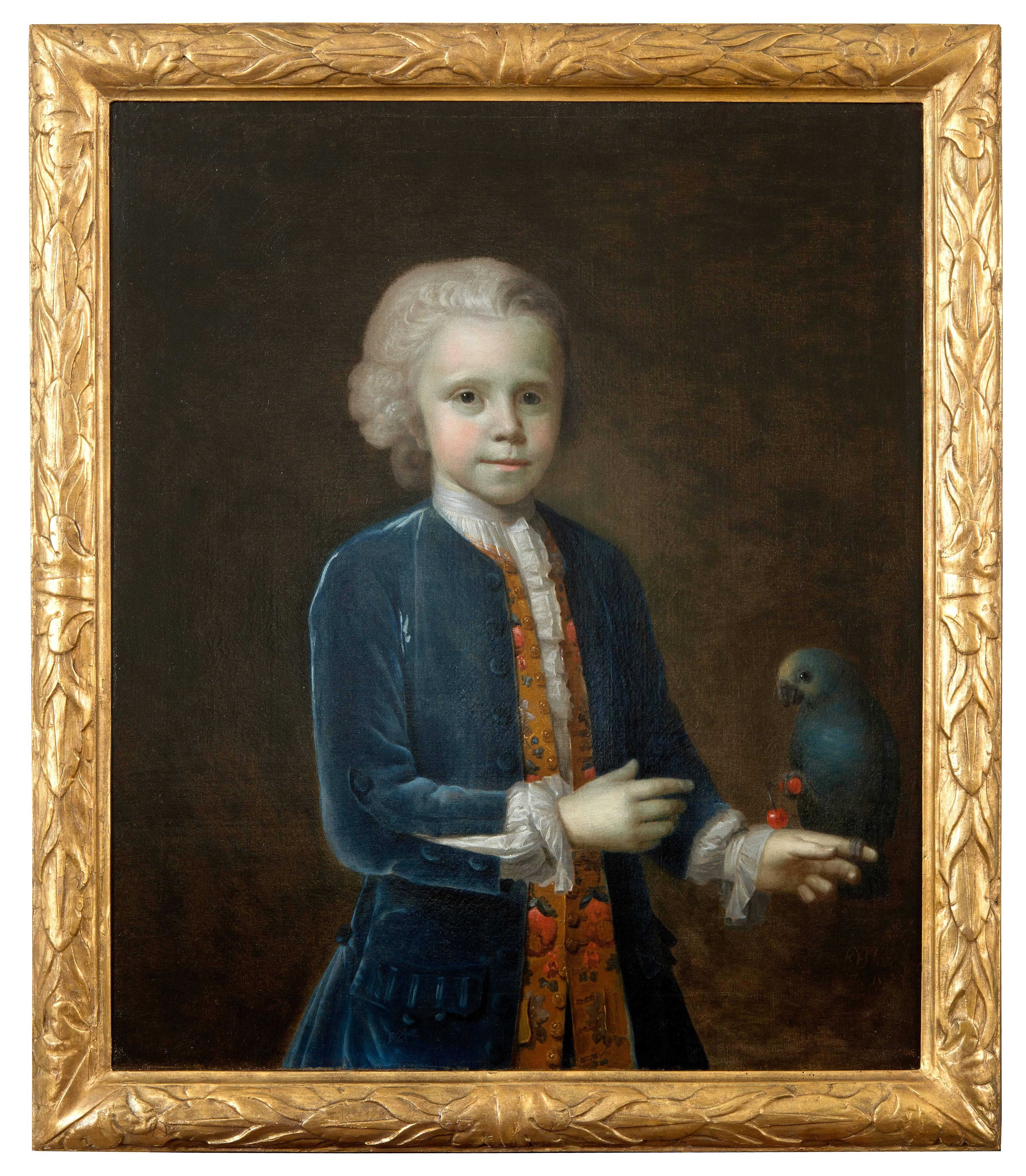 Portrait of a Boy with Parrot - Painting by Richard Van Bleeck