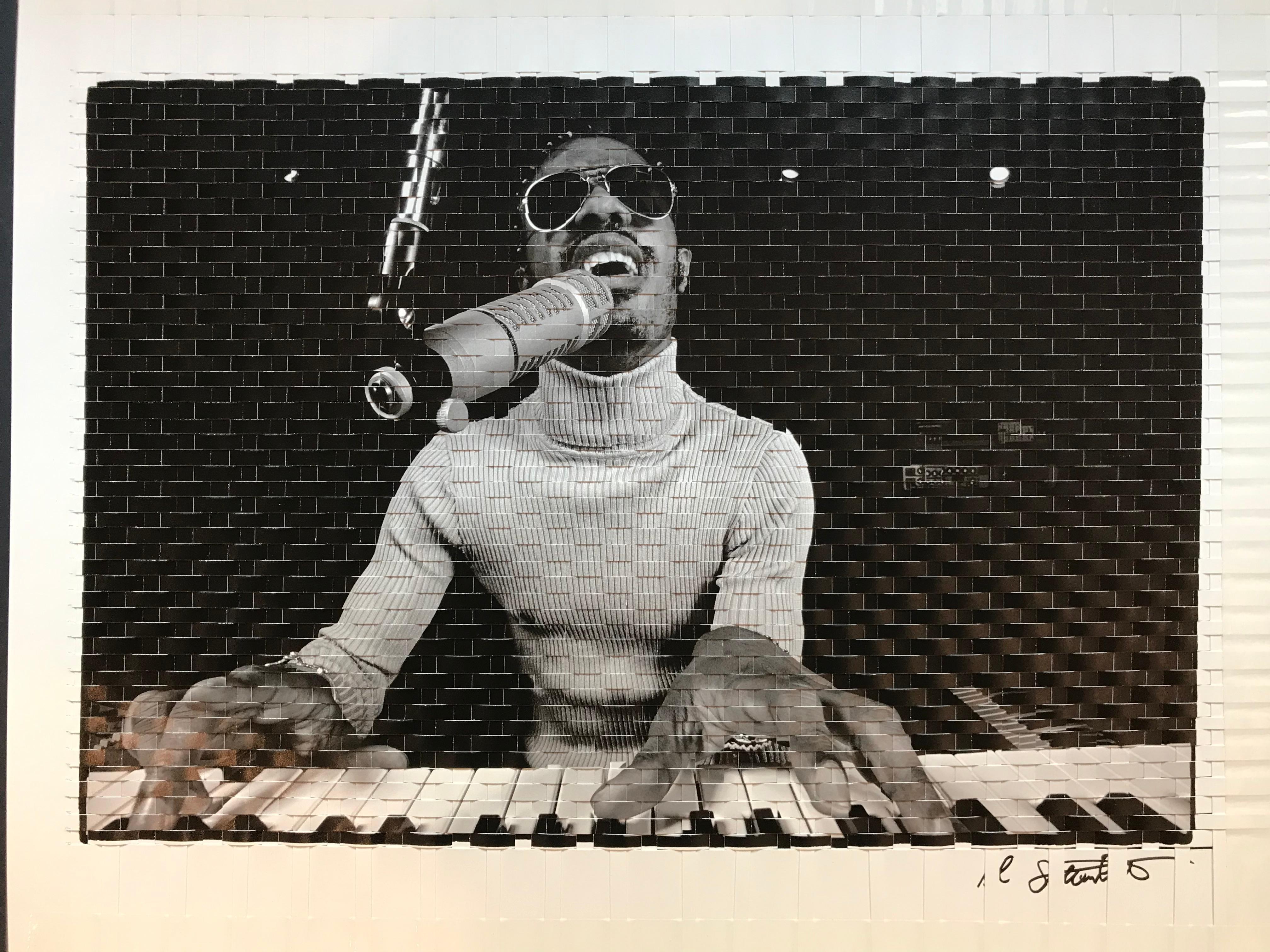 Al Satterwhite Black and White Photograph - Stevie Wonder Rehearsing