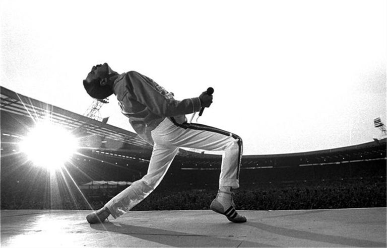 Neal Preston Black and White Photograph - Freddie Mercury at Wembley Stadium