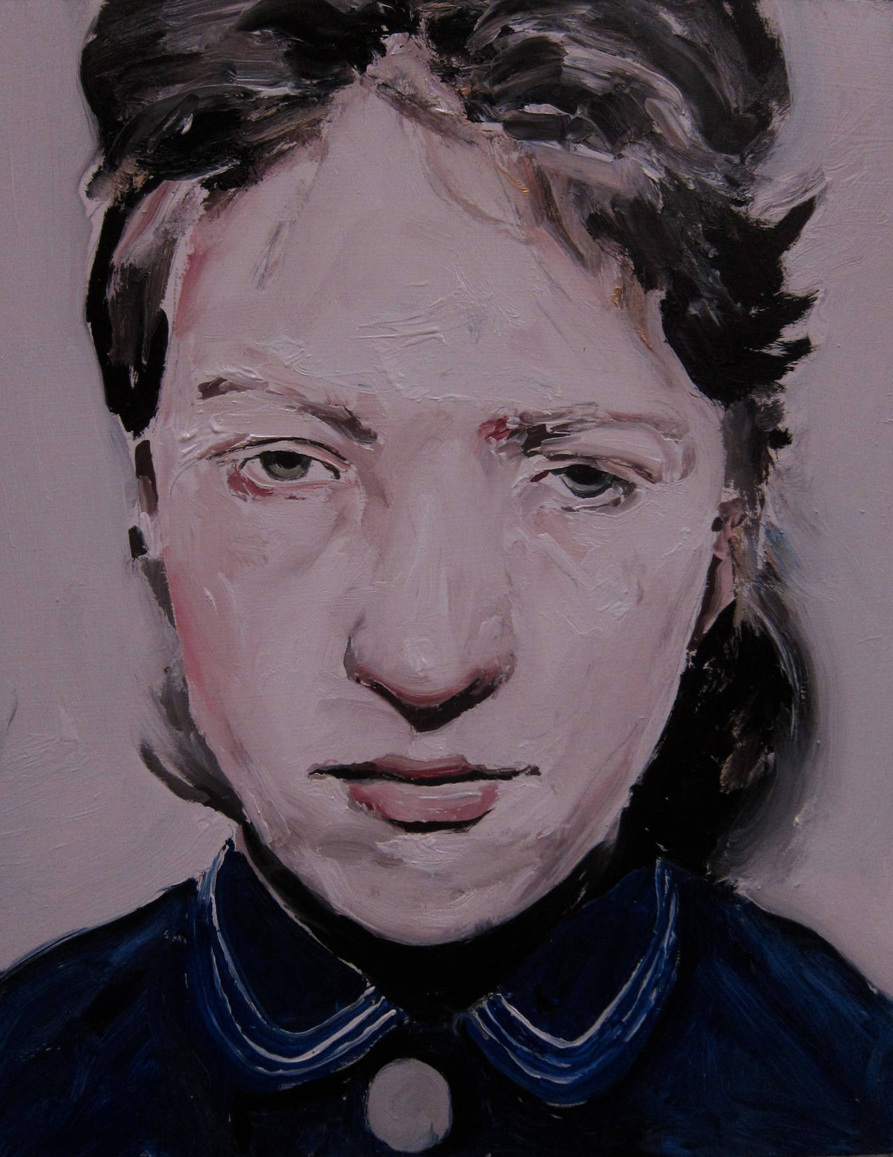 Santiago Ydañez Portrait Painting - Untitled (woman blue shirt)