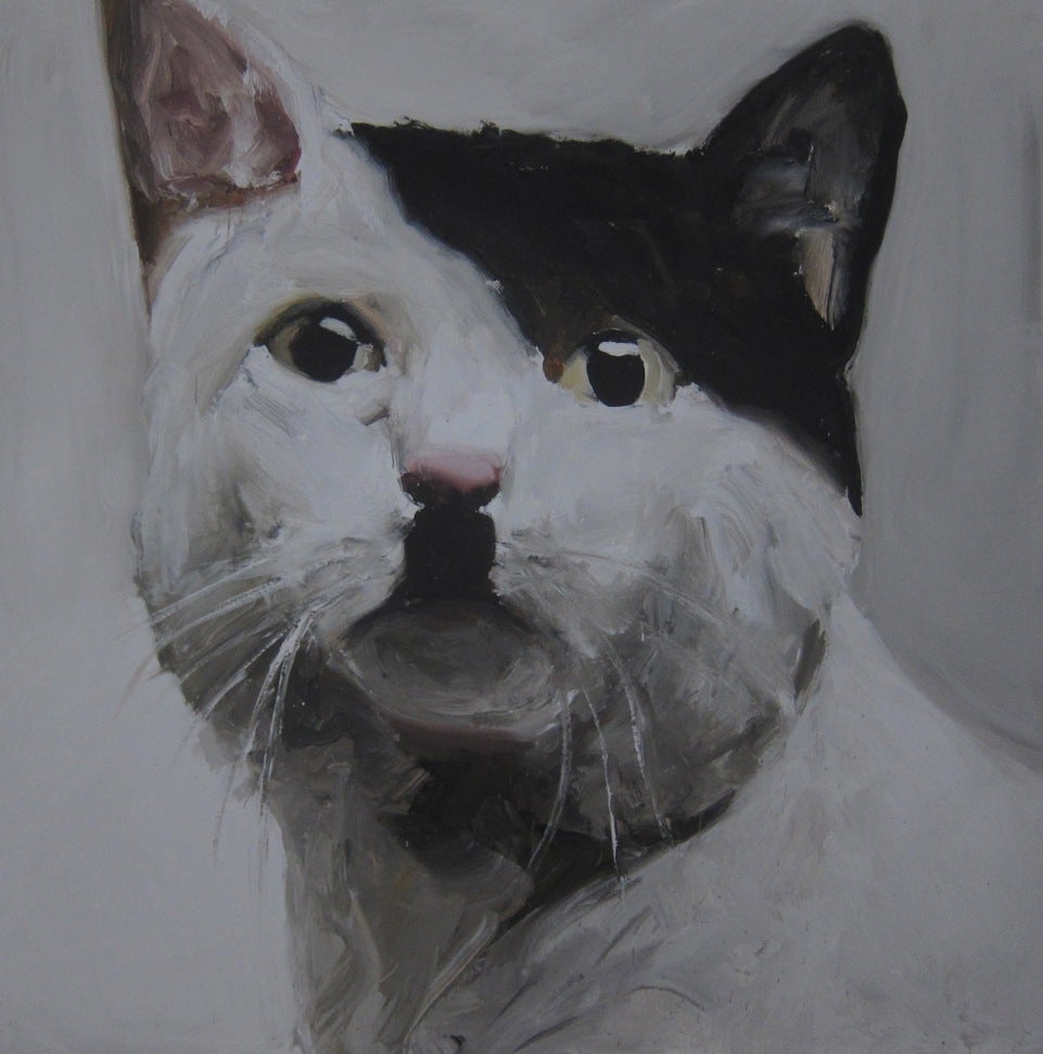 Santiago Ydañez Animal Painting - Untitled (Black & White Cat)