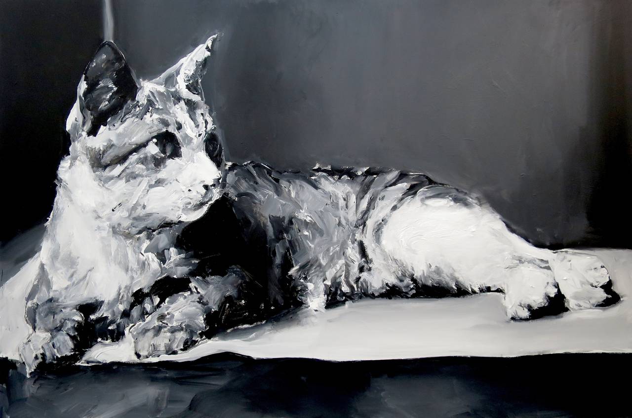 Santiago Ydañez Animal Painting - Untitled (reclining cat)