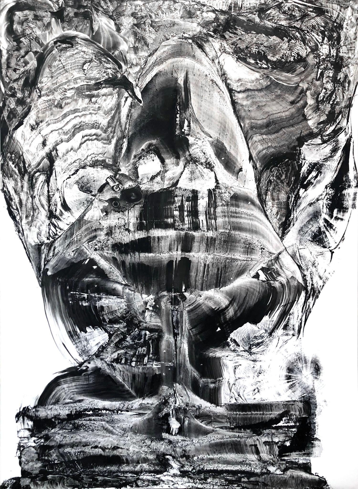 Volodymyr Zayichenko Abstract Drawing - Large black and white graphite work on paper PRAYER 2017 60x80 by Zayichenko
